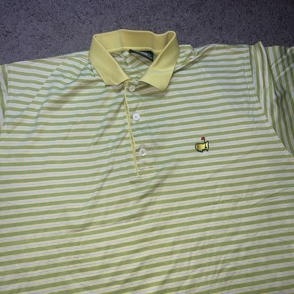 VTG Clubhouse Collection The Masters Logo Golf Polo Green Striped Men's Sz XL